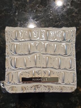 Brahmin Croc-Embossed Wallet in Ivory with Gold Hardware